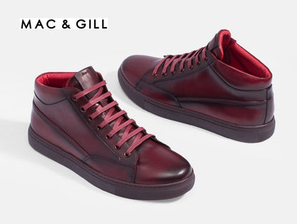 Chateaux' Leather Ankle Boot Sneaker in Maroon Red