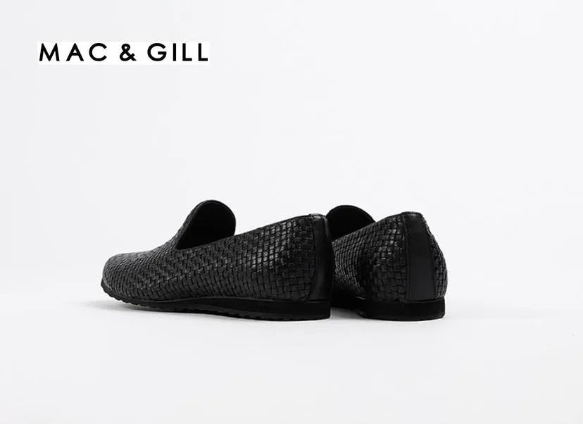 Roma Casual Woven Leather Loafer in Black