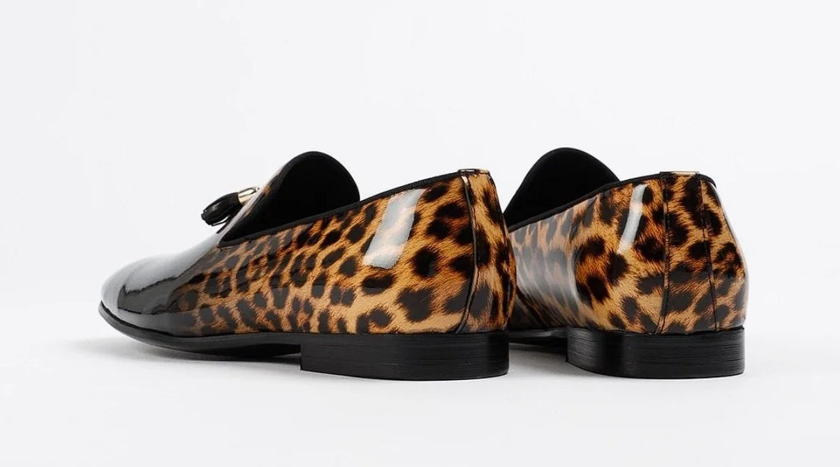 Classic Leopard Patent Leather Slip on Loafer Evening Shoes