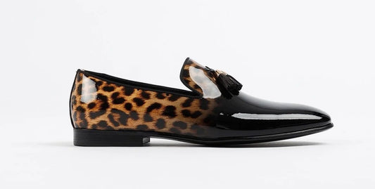 Classic Leopard Patent Leather Slip on Loafer Evening Shoes