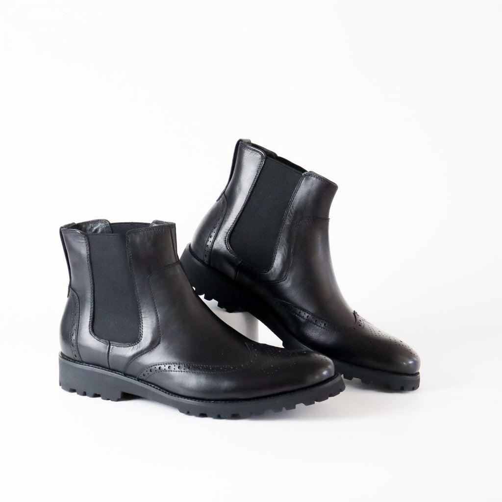 Chelsea Perforated Leather Boot in Black original cow Leather 100%