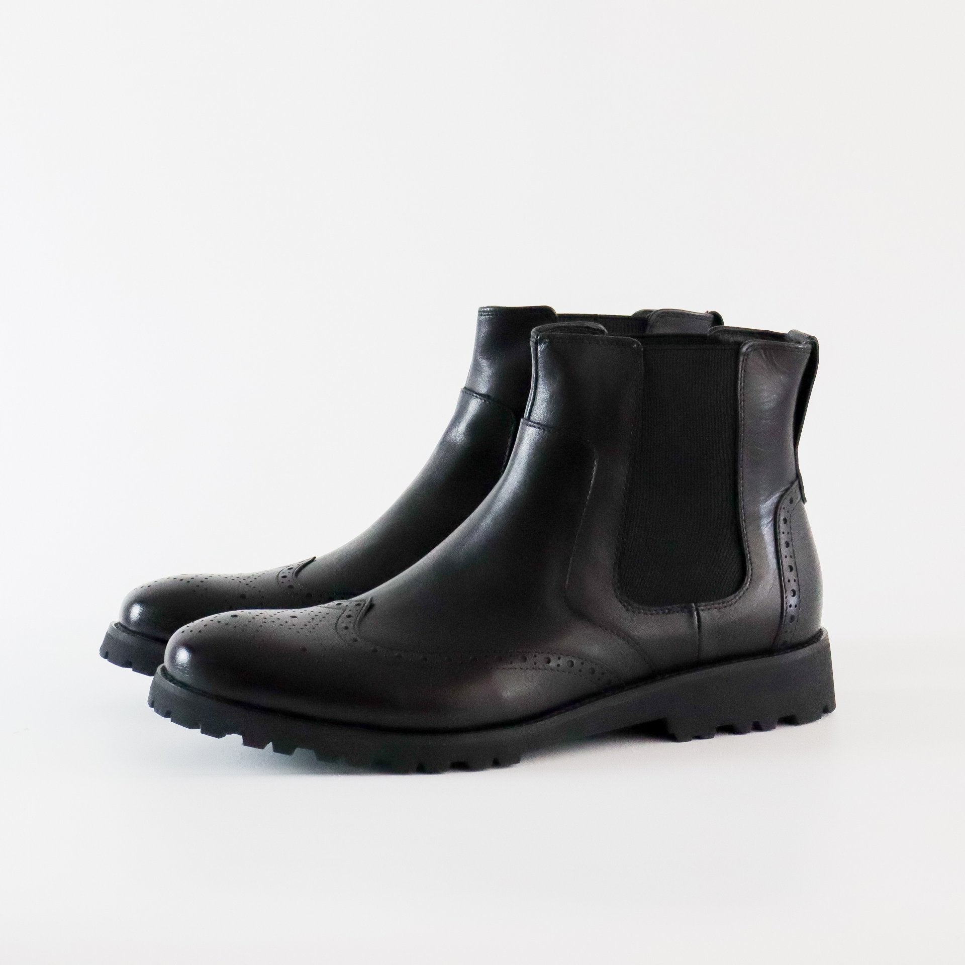 Chelsea Perforated Leather Boot in Black original cow Leather 100%