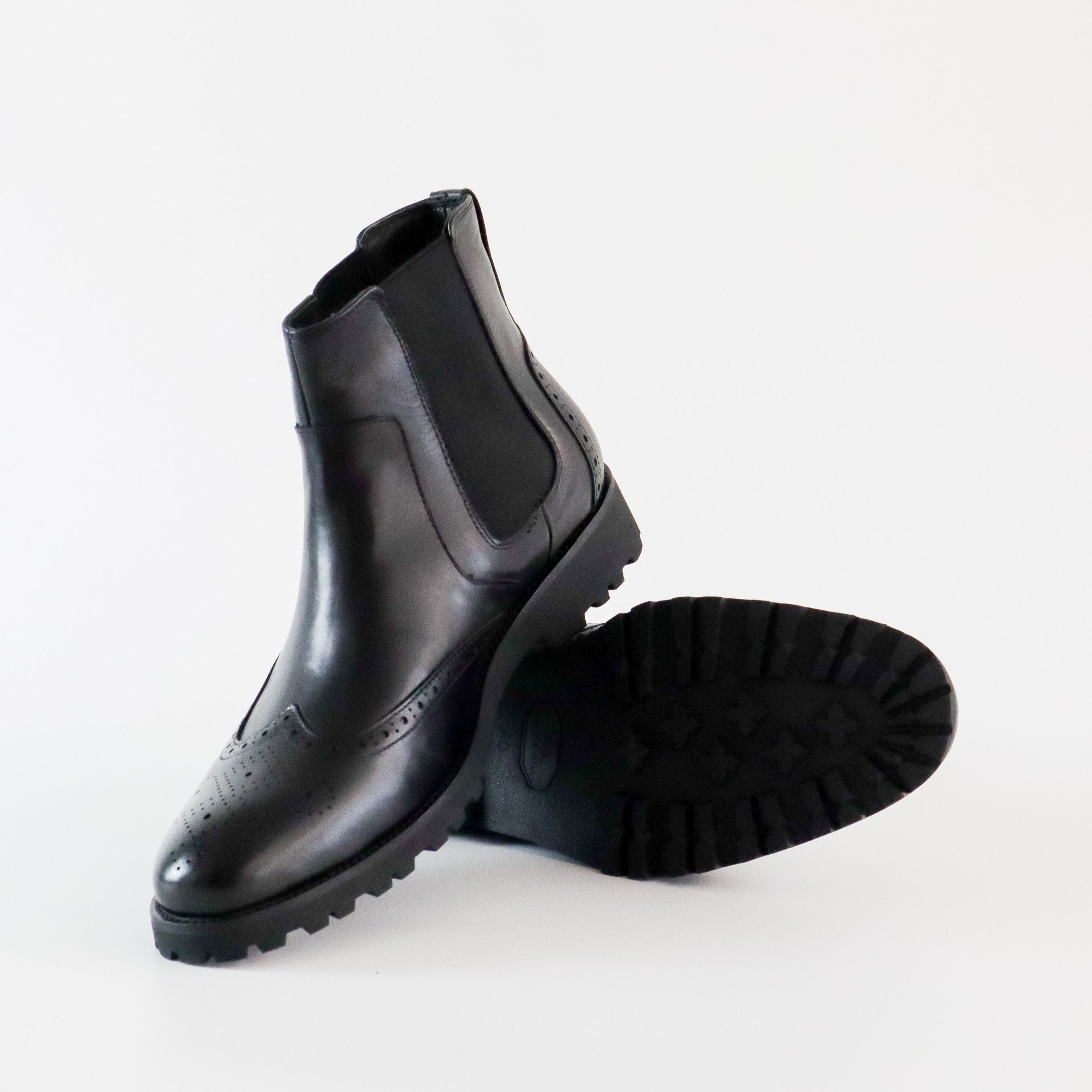 Chelsea Perforated Leather Boot in Black original cow Leather 100%