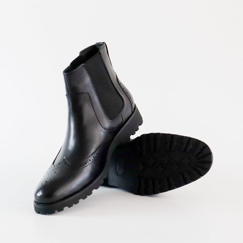 Chelsea Perforated Leather Boot in Black original cow Leather 100%