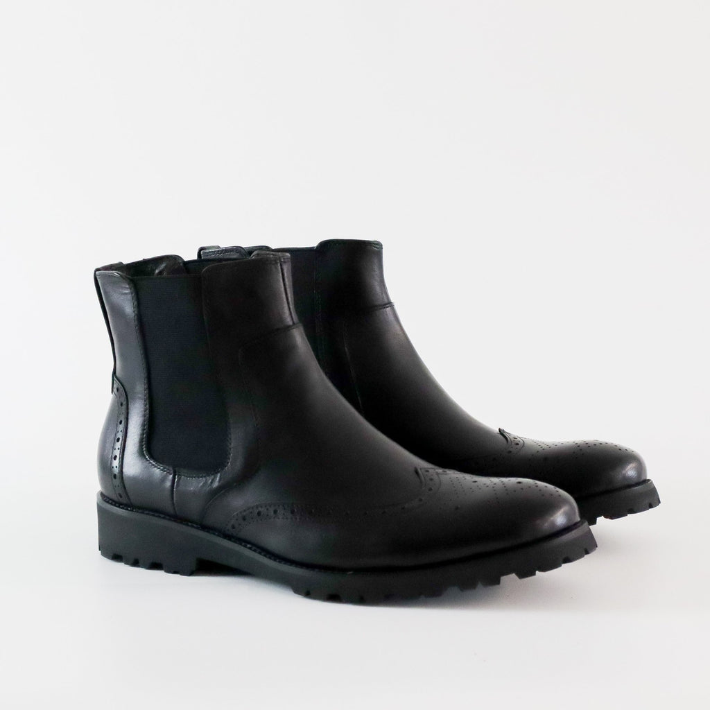 Chelsea Perforated Leather Boot in Black original cow Leather 100%