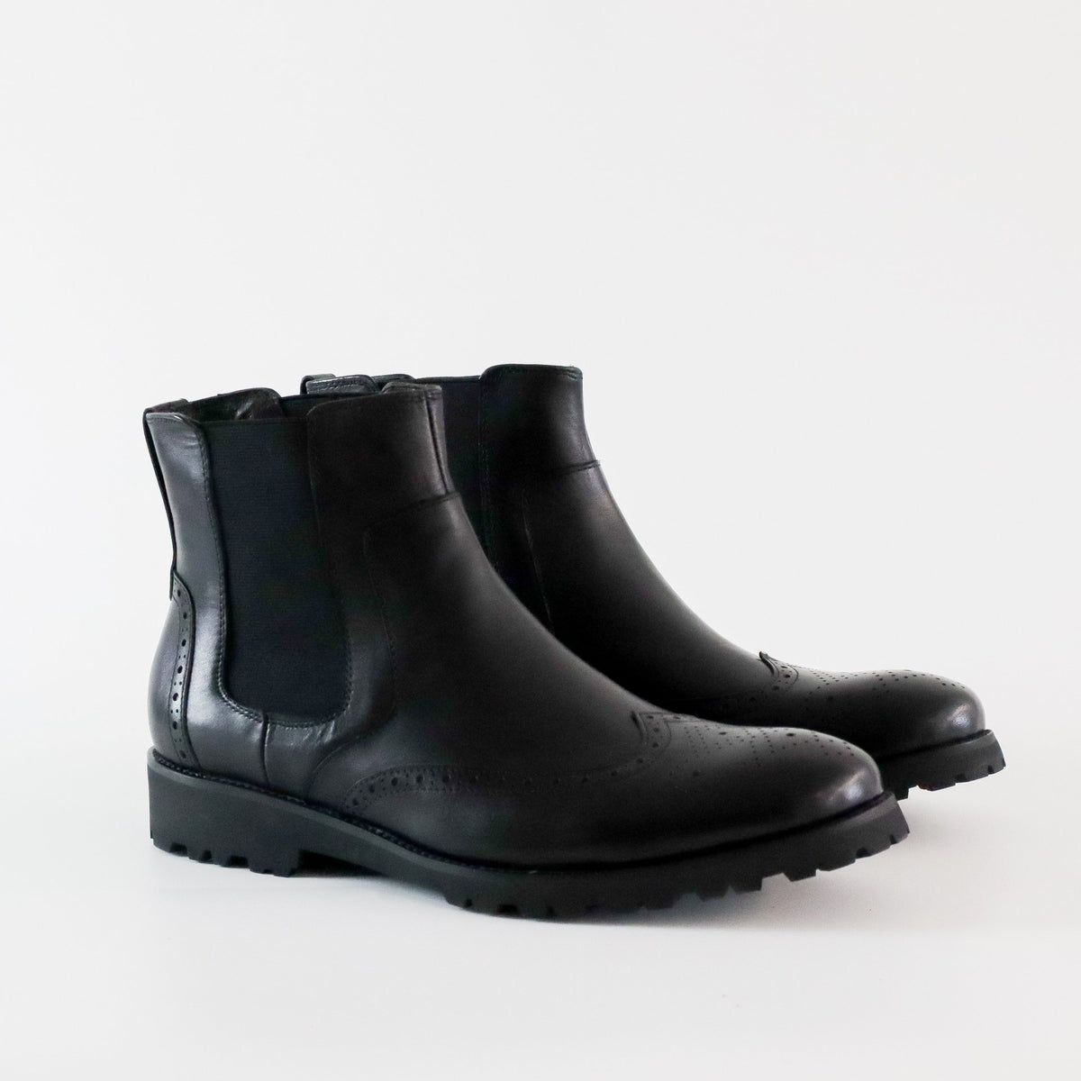 Chelsea Perforated Leather Boot in Black original cow Leather 100%