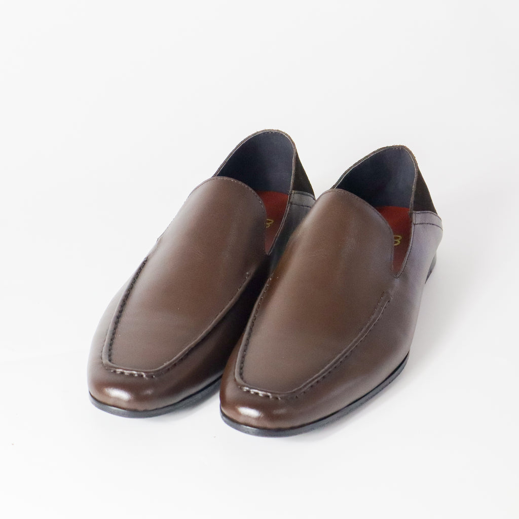 Konrad Collapsible-Heel Suede and Leather Penny Loafers Brown