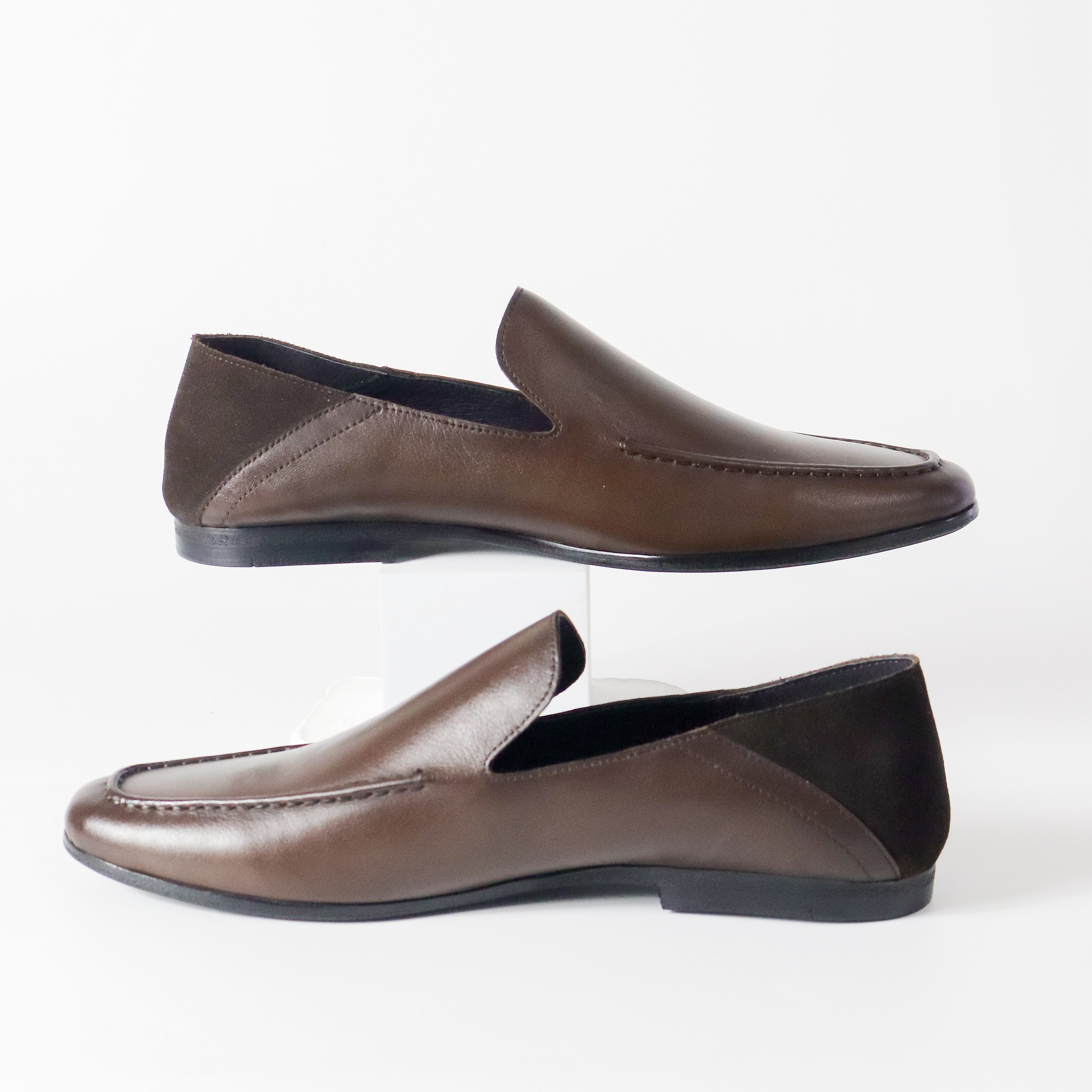 Konrad Collapsible-Heel Suede and Leather Penny Loafers Brown