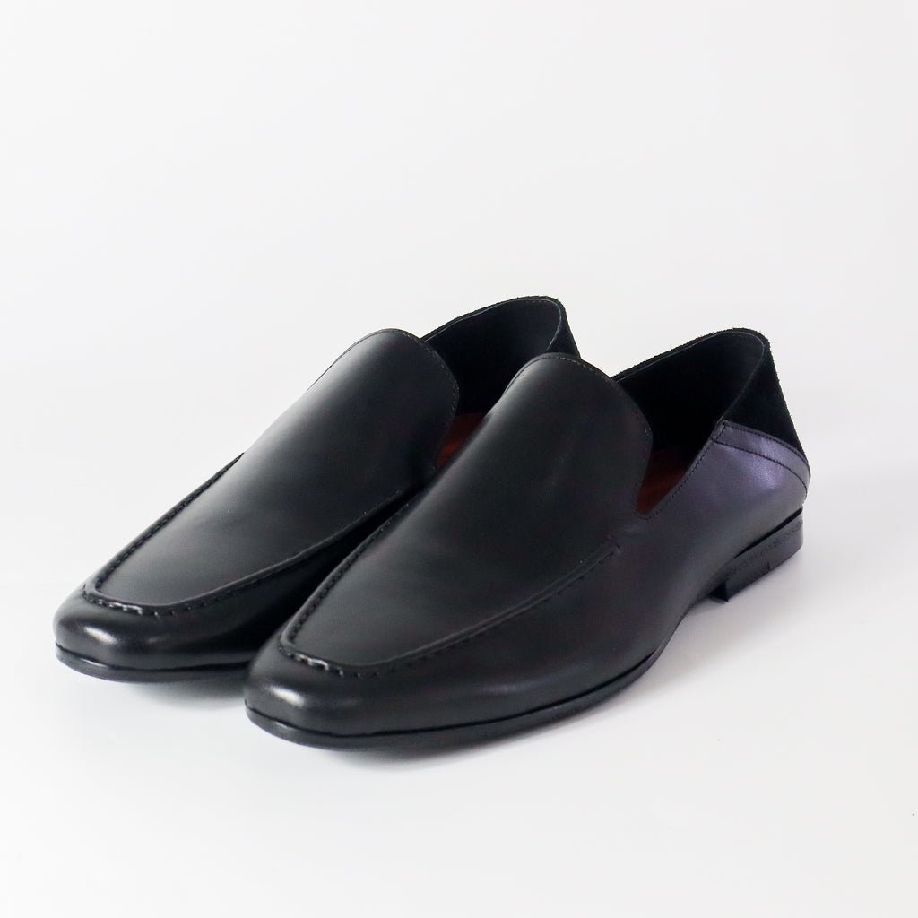 Konrad Collapsible-Heel Suede and Leather Penny Loafers Black