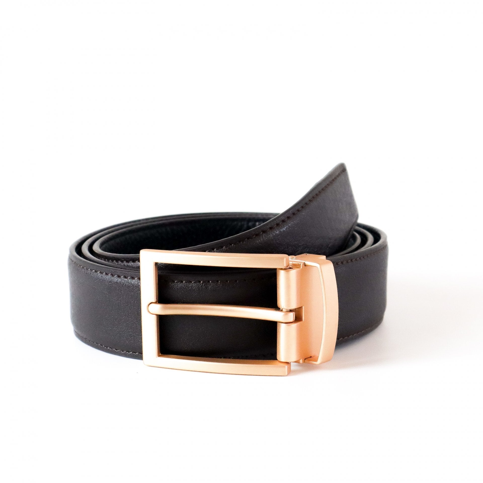 Verona Leather Belt in Rose Gold Buckle for Everyday wear in Black
