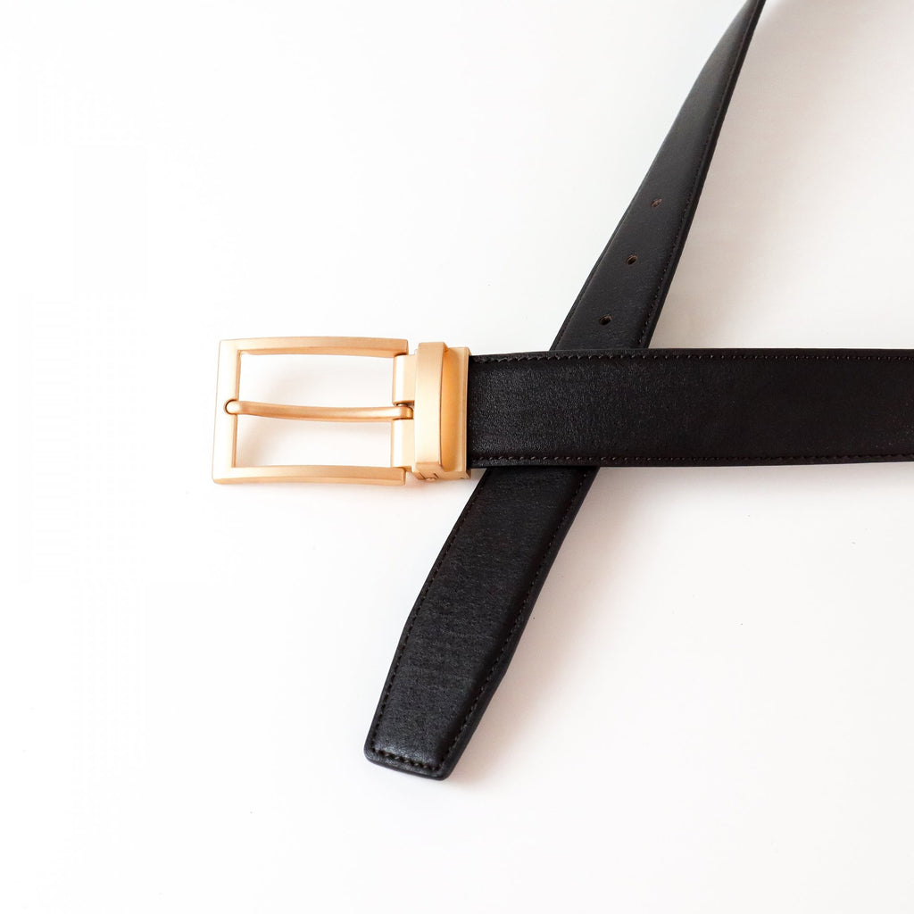 Verona Leather Belt in Rose Gold Buckle for Everyday wear in Black