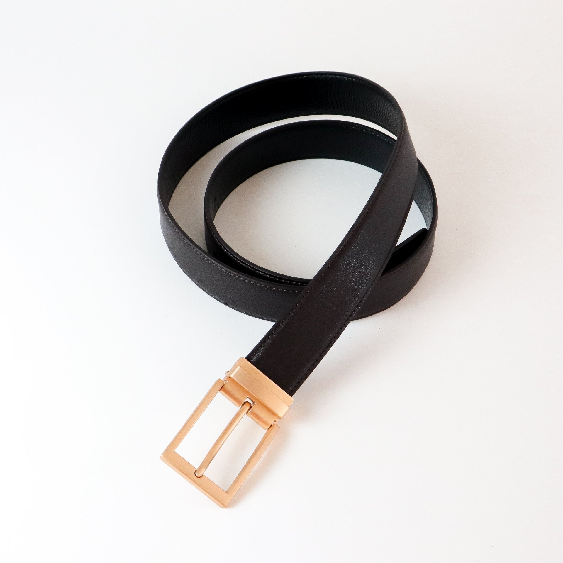 Verona Leather Belt in Rose Gold Buckle for Everyday wear in Black