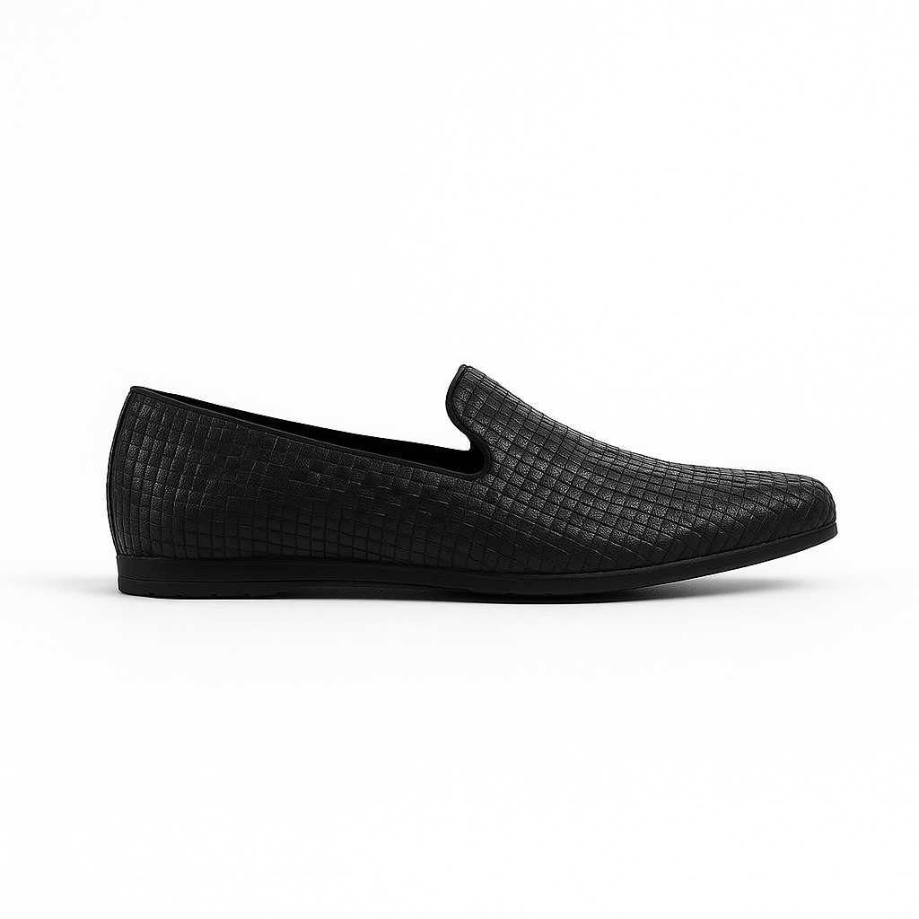 Roma Casual Woven Leather Loafer in Black