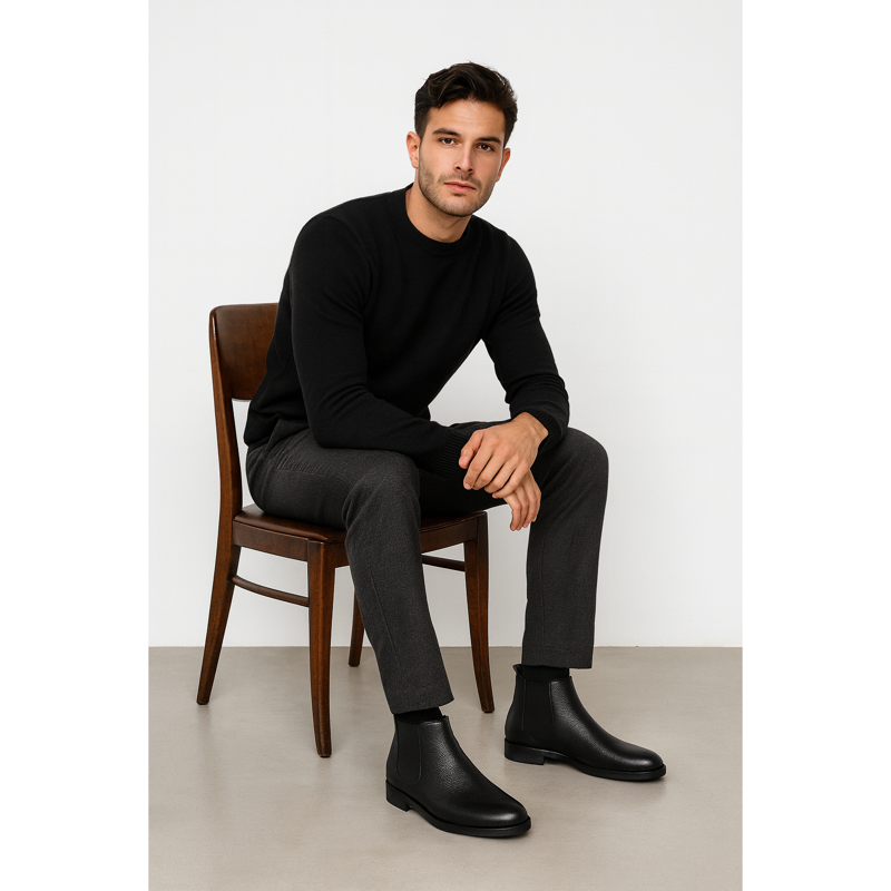 Men's black leather Chelsea boot