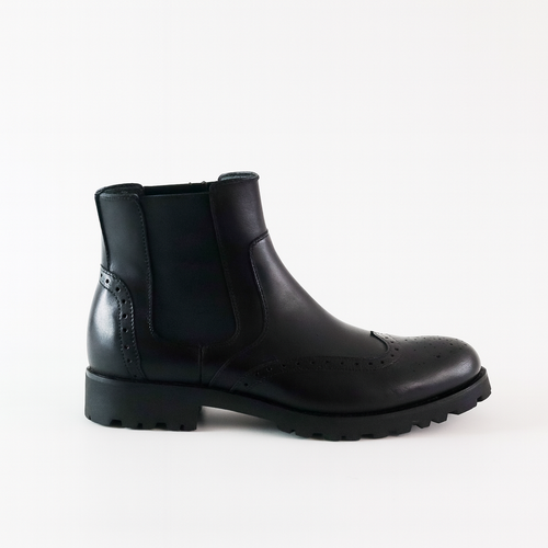 Men’s black leather Chelsea brogue boot
