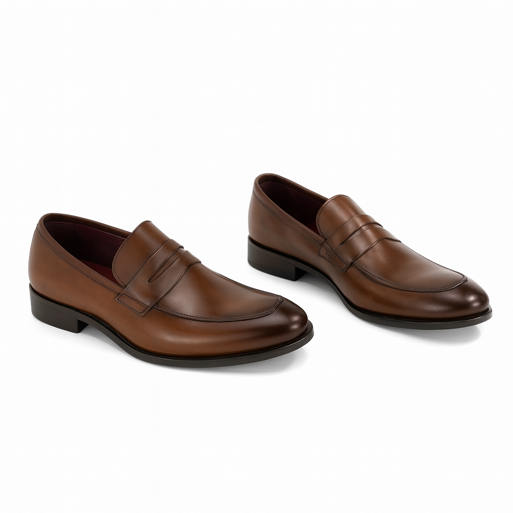 Mens brown leather penny loafer